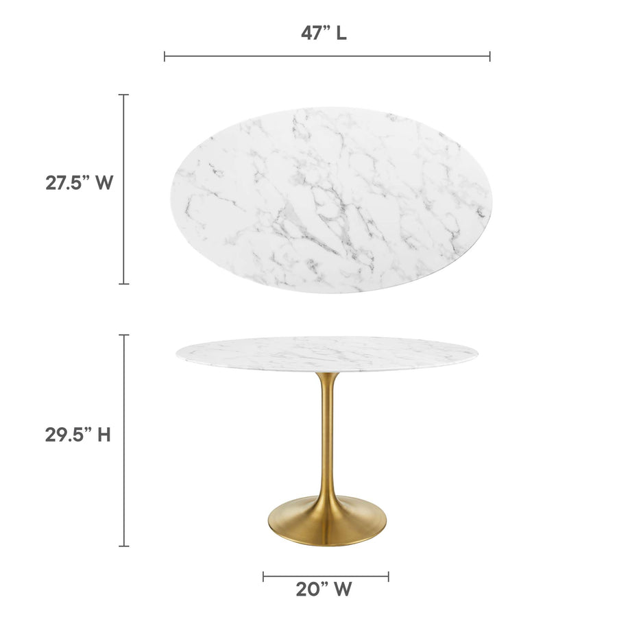 Lumen 48" Oval Faux Marble Dining Table in Gold White
