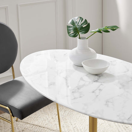 Lippa 48" Oval Faux Marble Dining Table in Gold White