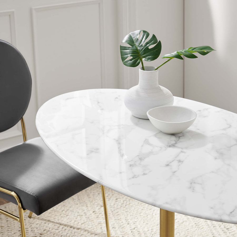 Lumen 48" Oval Faux Marble Dining Table in Gold White