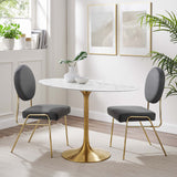 Lumen 48" Oval Faux Marble Dining Table in Gold White