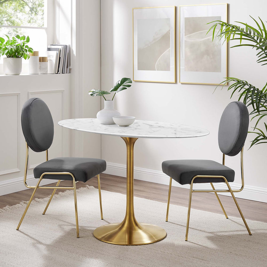 Lumen 48" Oval Faux Marble Dining Table in Gold White
