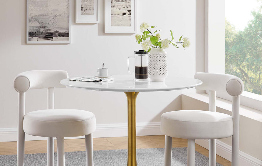 Lumen 40" Round Wood Dining Table in Gold White
