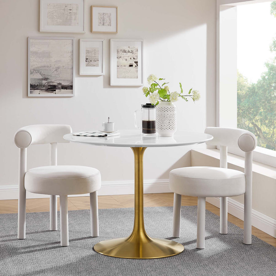 Lumen 40" Round Wood Dining Table in Gold White