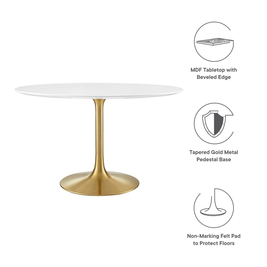 Lumen 48" Round Wood Dining Table in Gold White