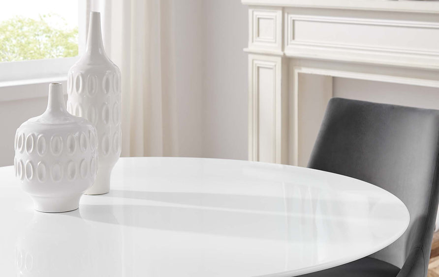 Lumen 48" Round Wood Dining Table in Gold White