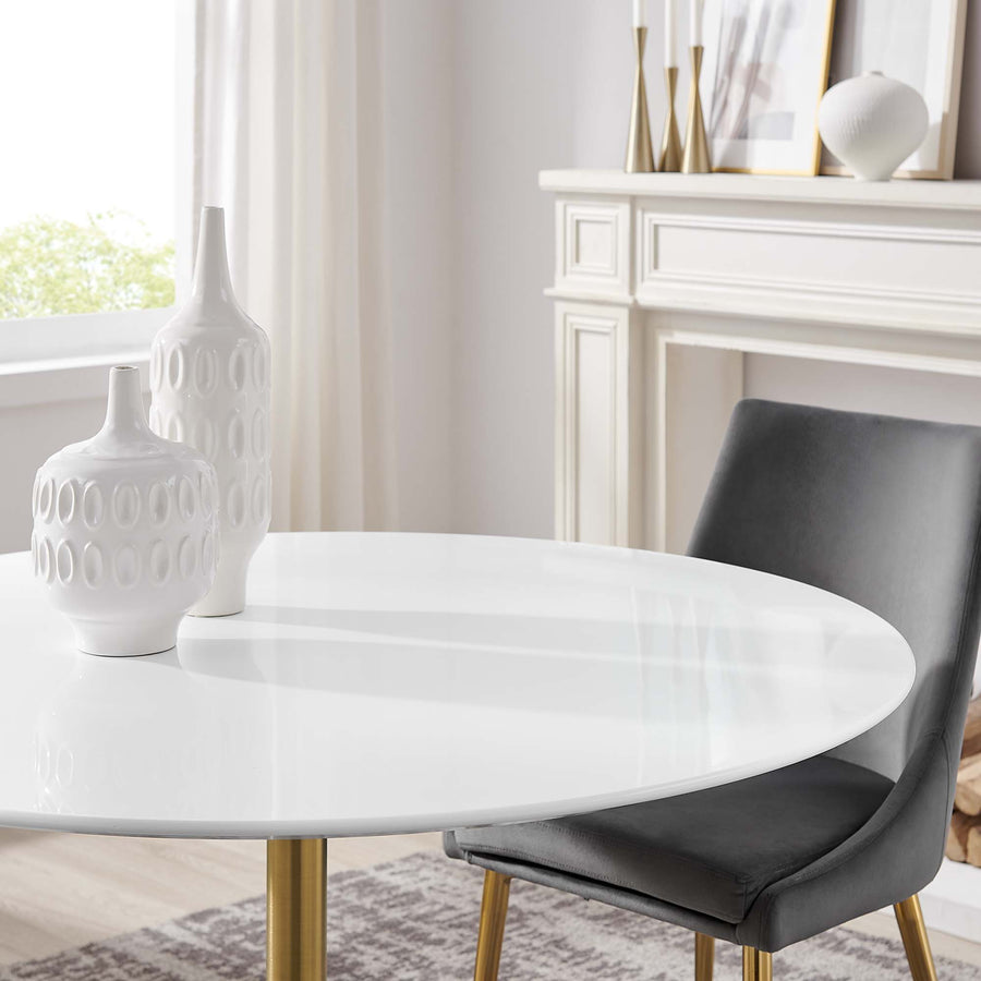 Lumen 48" Round Wood Dining Table in Gold White