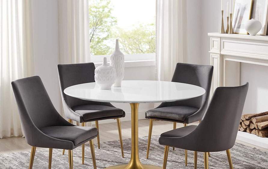 Lumen 48" Round Wood Dining Table in Gold White