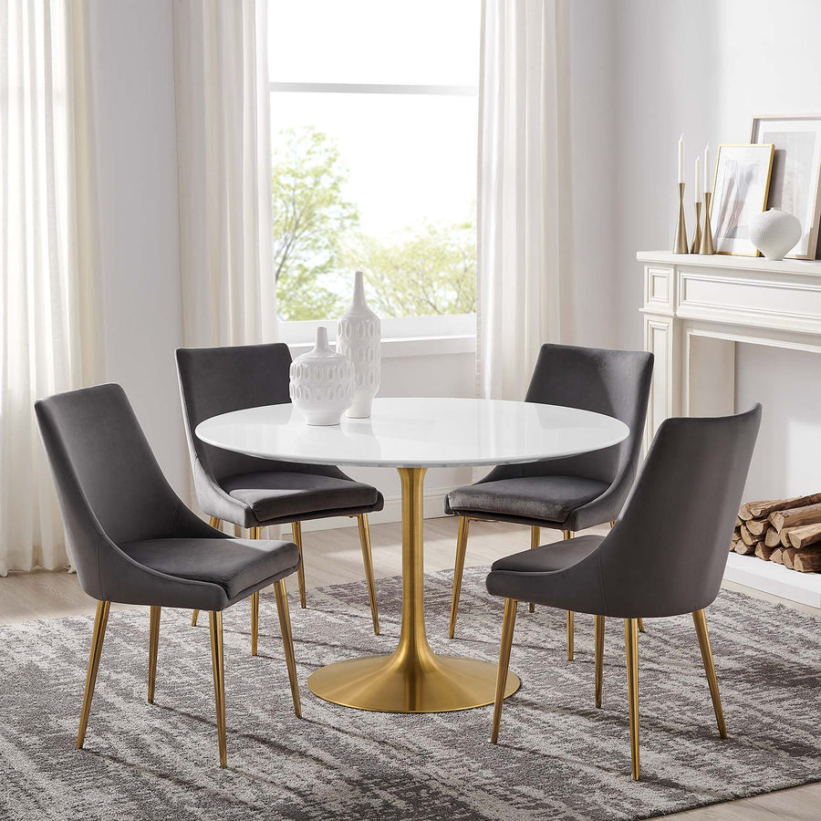 Lumen 48" Round Wood Dining Table in Gold White