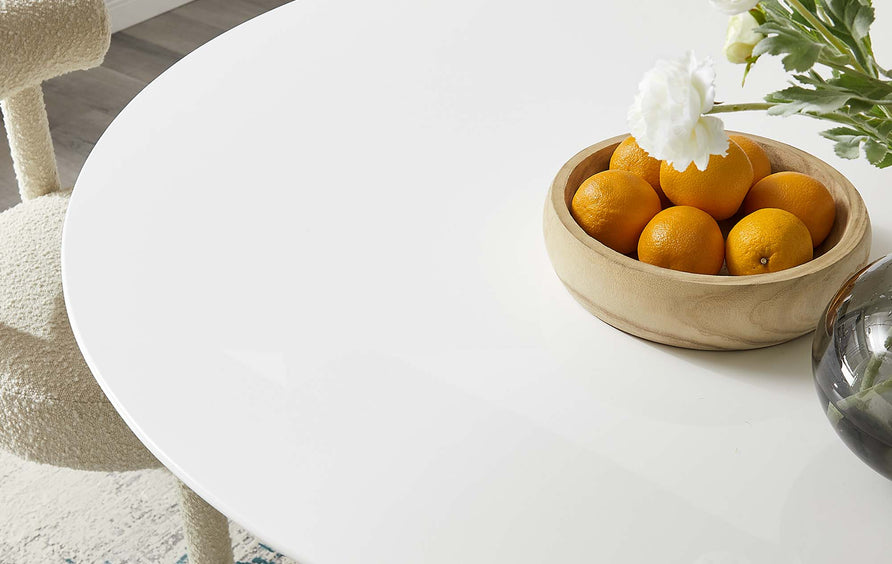 Lumen 54" Round Wood Dining Table in Gold White