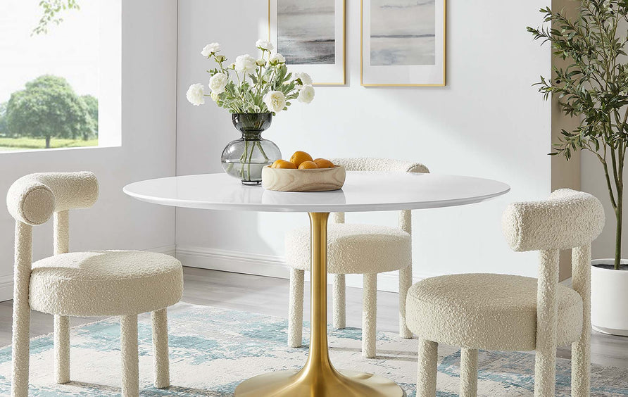 Lumen 54" Round Wood Dining Table in Gold White