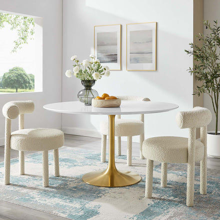 Lippa 54" Round Wood Dining Table in Gold White