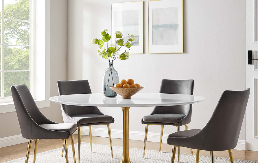 Lumen 60" Round Wood Dining Table in Gold White