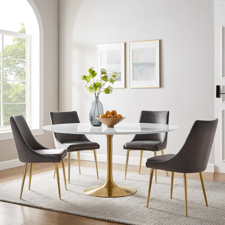 Lumen 60" Round Wood Dining Table in Gold White