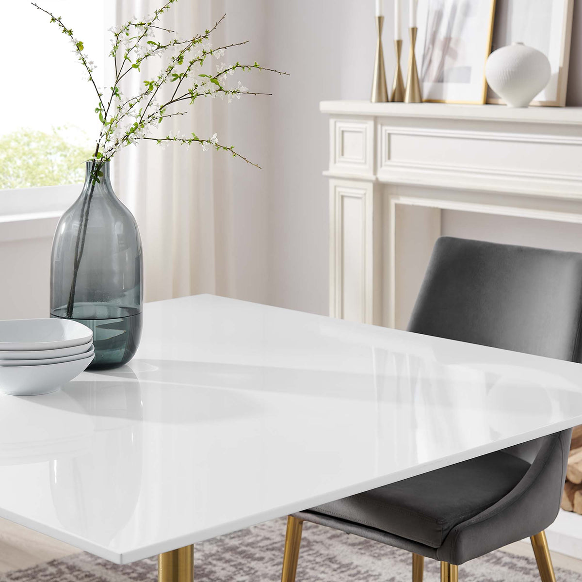 Lippa 48" Square Wood Dining Table in Gold White