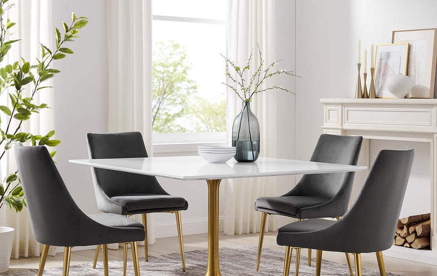 Lumen 48" Square Wood Dining Table in Gold White