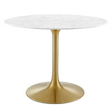 Lumen 40" Round Faux Marble Dining Table in Gold White