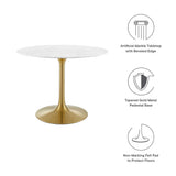 Lumen 40" Round Faux Marble Dining Table in Gold White