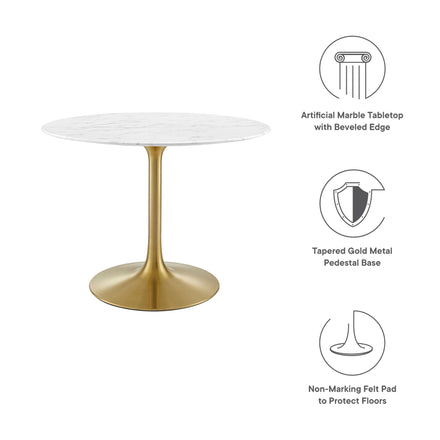 Lippa 40" Round Faux Marble Dining Table in Gold White