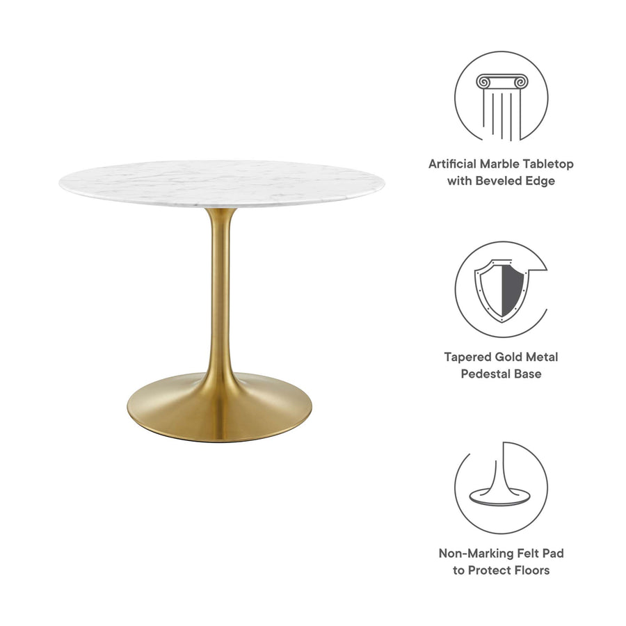 Lumen 40" Round Faux Marble Dining Table in Gold White