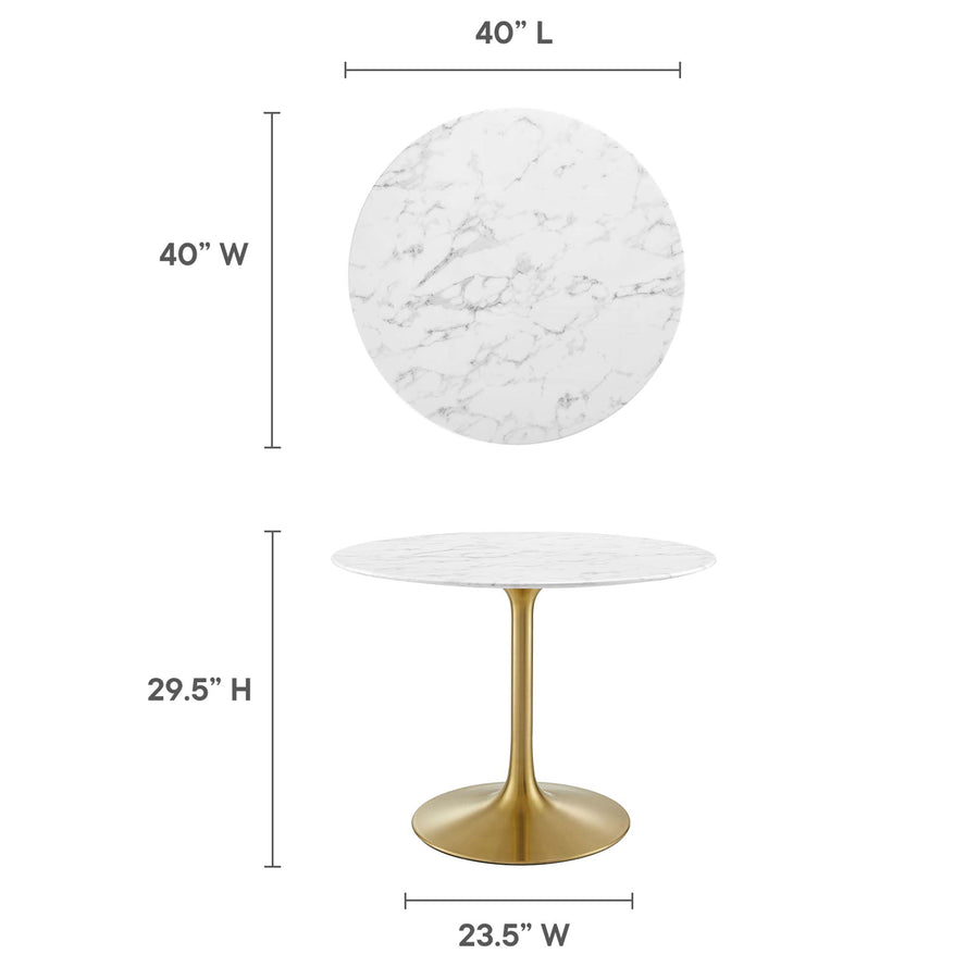 Lumen 40" Round Faux Marble Dining Table in Gold White