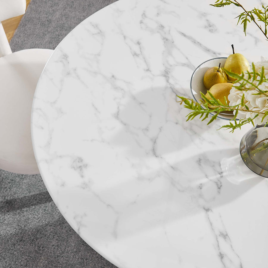 Lumen 40" Round Faux Marble Dining Table in Gold White