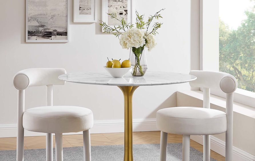 Lumen 40" Round Faux Marble Dining Table in Gold White
