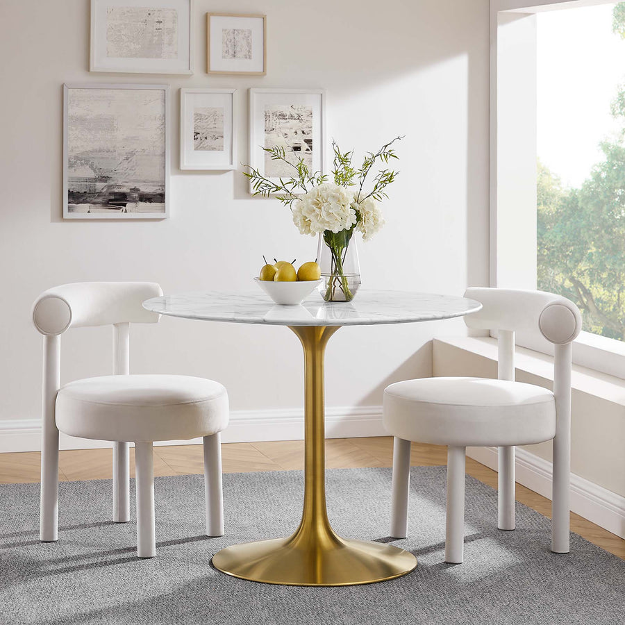 Lumen 40" Round Faux Marble Dining Table in Gold White