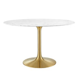 Lumen 48" Round Faux Marble Dining Table in Gold White