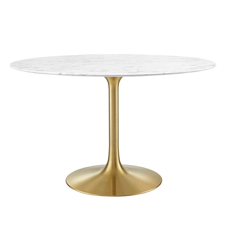 Lumen 48" Round Faux Marble Dining Table in Gold White