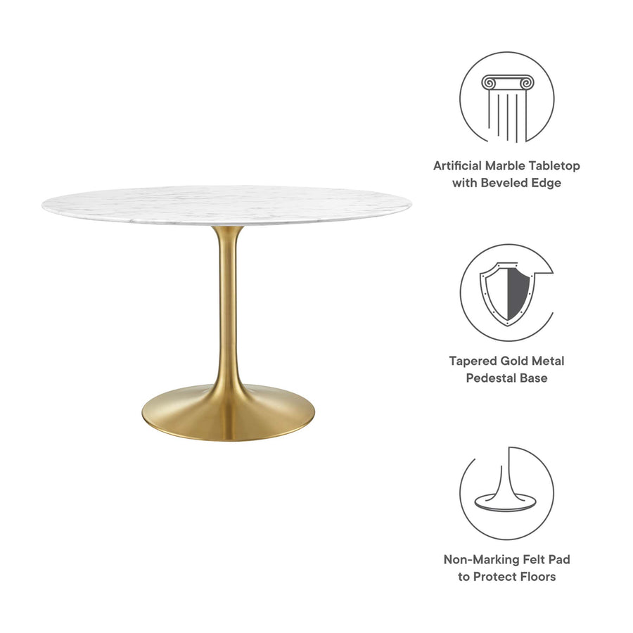 Lumen 48" Round Faux Marble Dining Table in Gold White