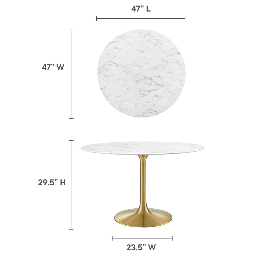 Lumen 48" Round Faux Marble Dining Table in Gold White