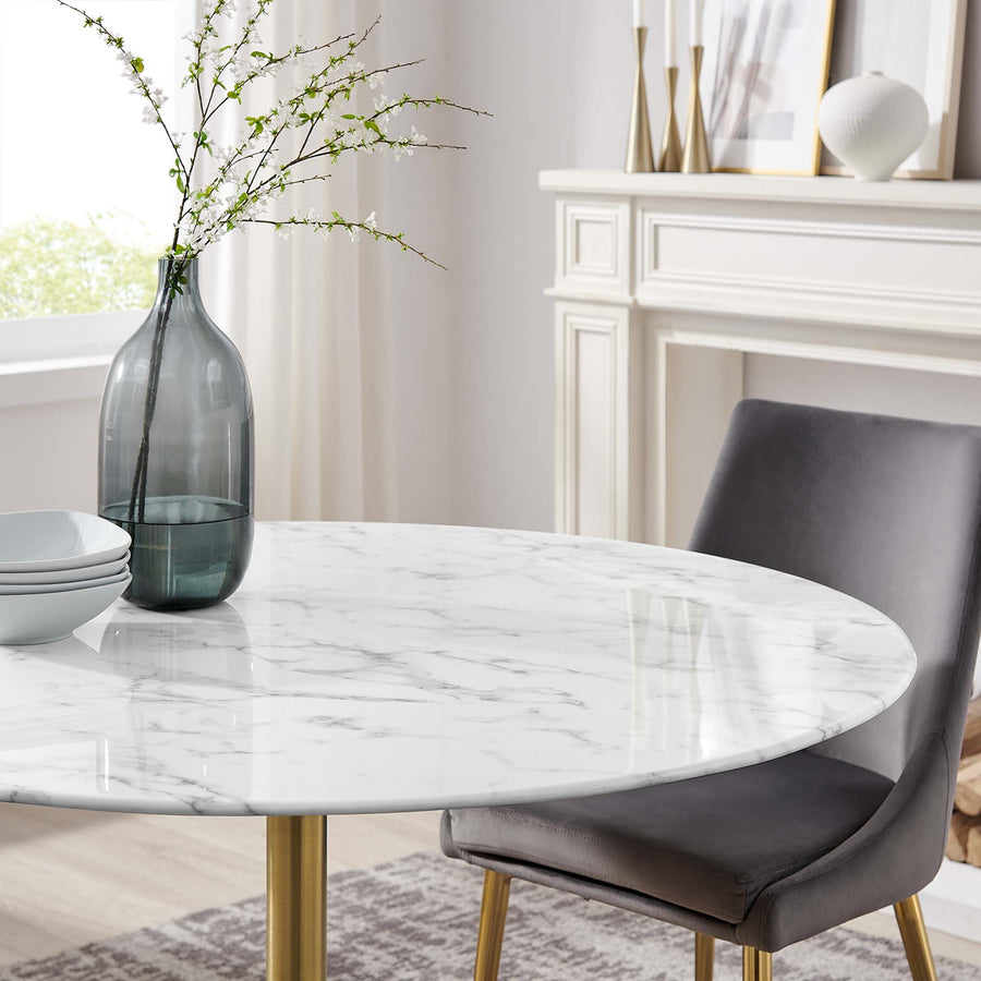 Lumen 48" Round Faux Marble Dining Table in Gold White