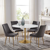 Lumen 48" Round Faux Marble Dining Table in Gold White