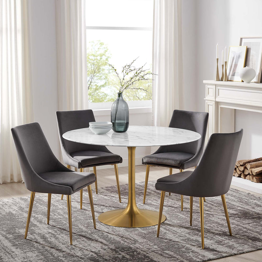 Lumen 48" Round Faux Marble Dining Table in Gold White
