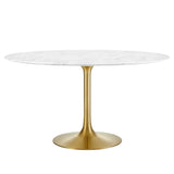 Lumen 54" Round Faux Marble Dining Table in Gold White
