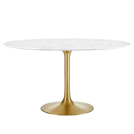 Lippa 54" Round Faux Marble Dining Table in Gold White