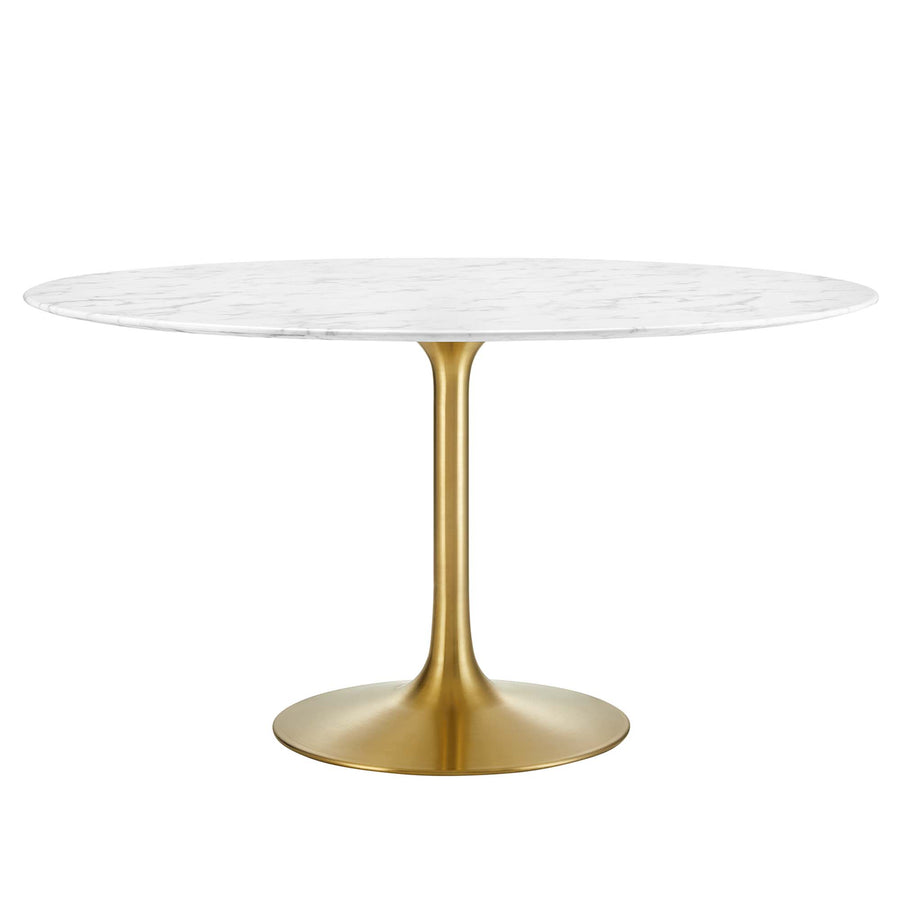 Lumen 54" Round Faux Marble Dining Table in Gold White