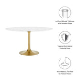 Lumen 54" Round Faux Marble Dining Table in Gold White