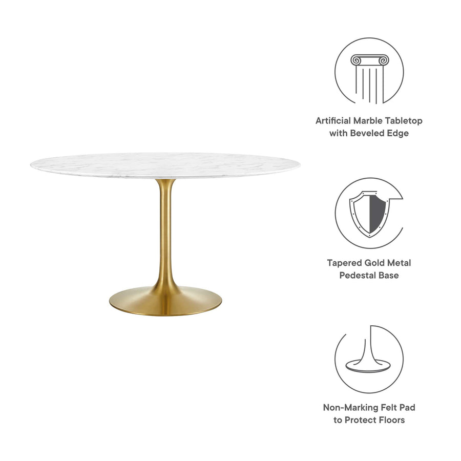 Lumen 54" Round Faux Marble Dining Table in Gold White