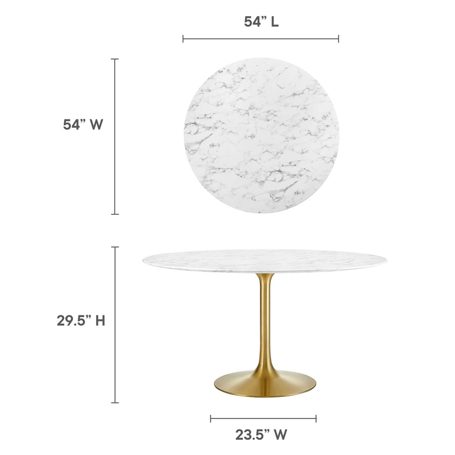 Lumen 54" Round Faux Marble Dining Table in Gold White