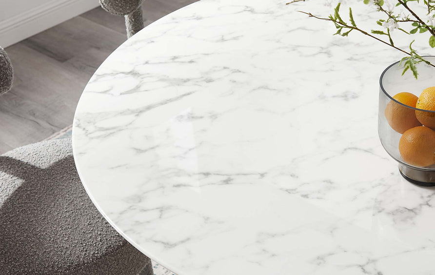 Lumen 54" Round Faux Marble Dining Table in Gold White