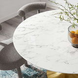 Lumen 54" Round Faux Marble Dining Table in Gold White