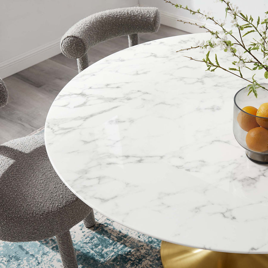 Lumen 54" Round Faux Marble Dining Table in Gold White