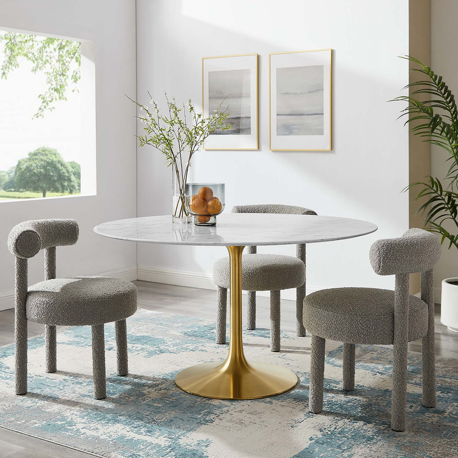 Lumen 54" Round Faux Marble Dining Table in Gold White