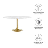 Lumen 60" Round Faux Marble Dining Table in Gold White