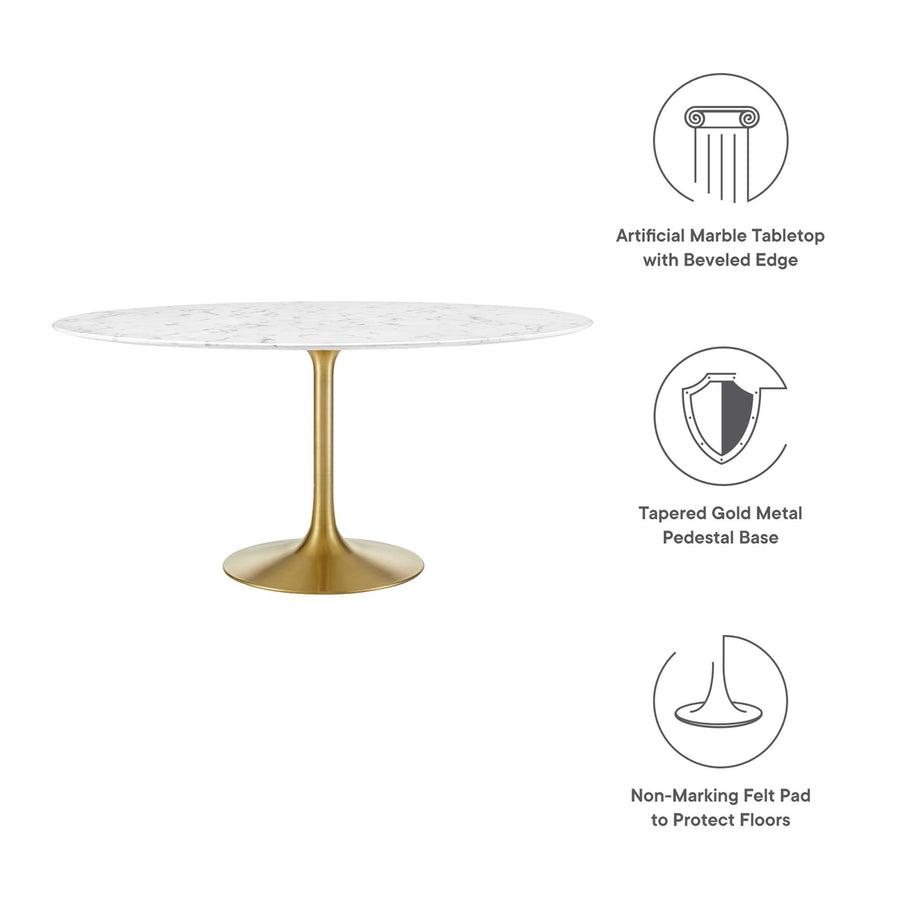 Lumen 60" Round Faux Marble Dining Table in Gold White