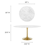 Lumen 60" Round Faux Marble Dining Table in Gold White