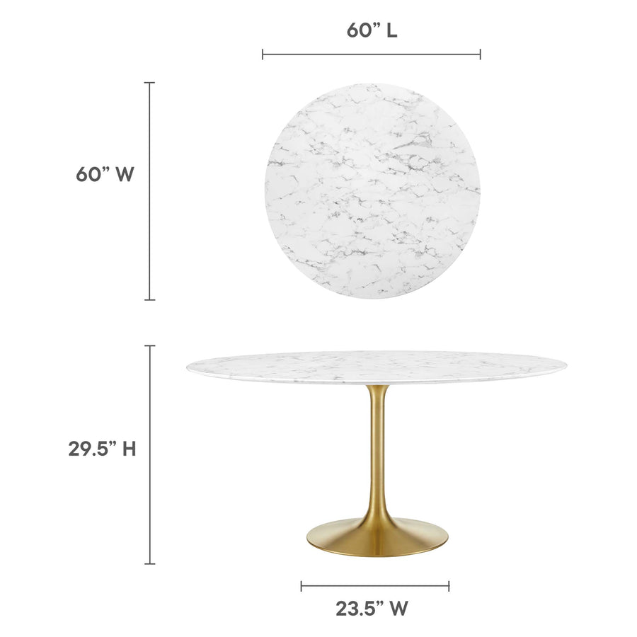 Lumen 60" Round Faux Marble Dining Table in Gold White