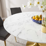 Lumen 60" Round Faux Marble Dining Table in Gold White