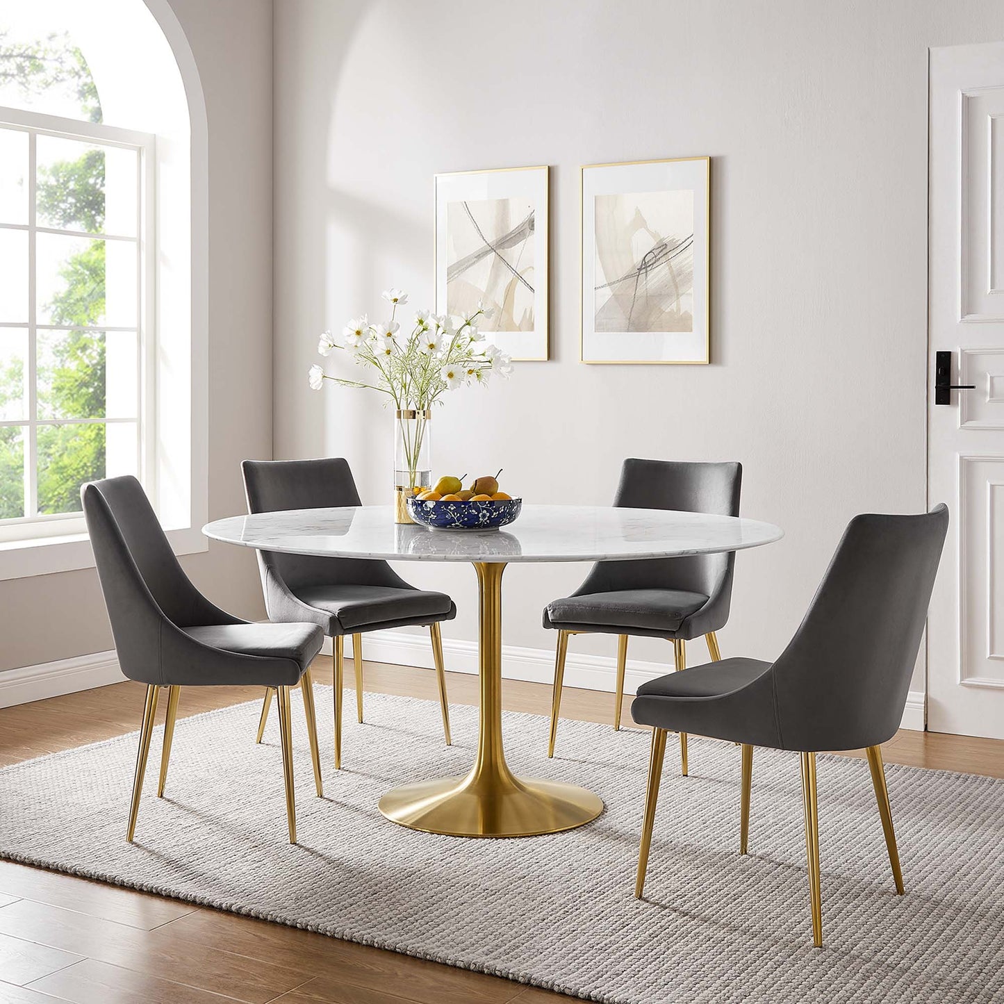 Lippa 60" Round Faux Marble Dining Table by Furniture For America